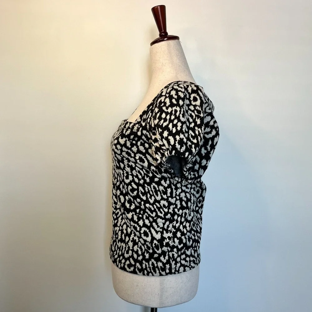 Free people leopard black/ white square neck top medium
